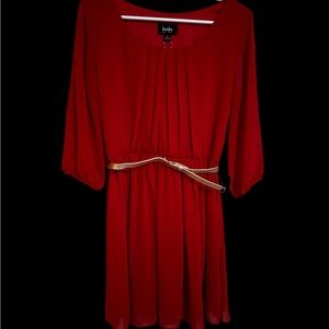 O59 by & by Vibrant Red Long Sleeve Dress with Gold Accent